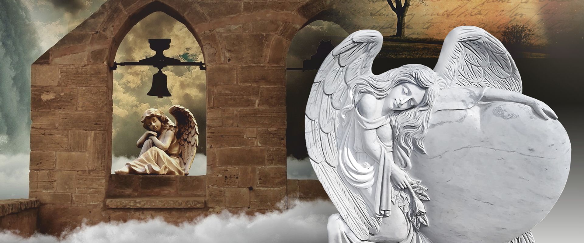 Engelstatue, das die Verbindung zwischen Himmel und Erde darstellt und Trost spendet